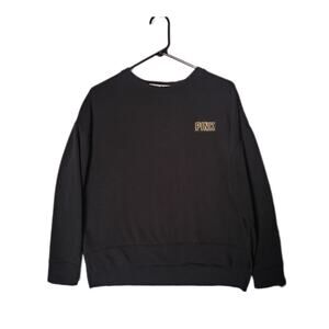 PINK Victoria's Secret Women's XS Sweatshirt Black White Spellout Hi-Low Hem